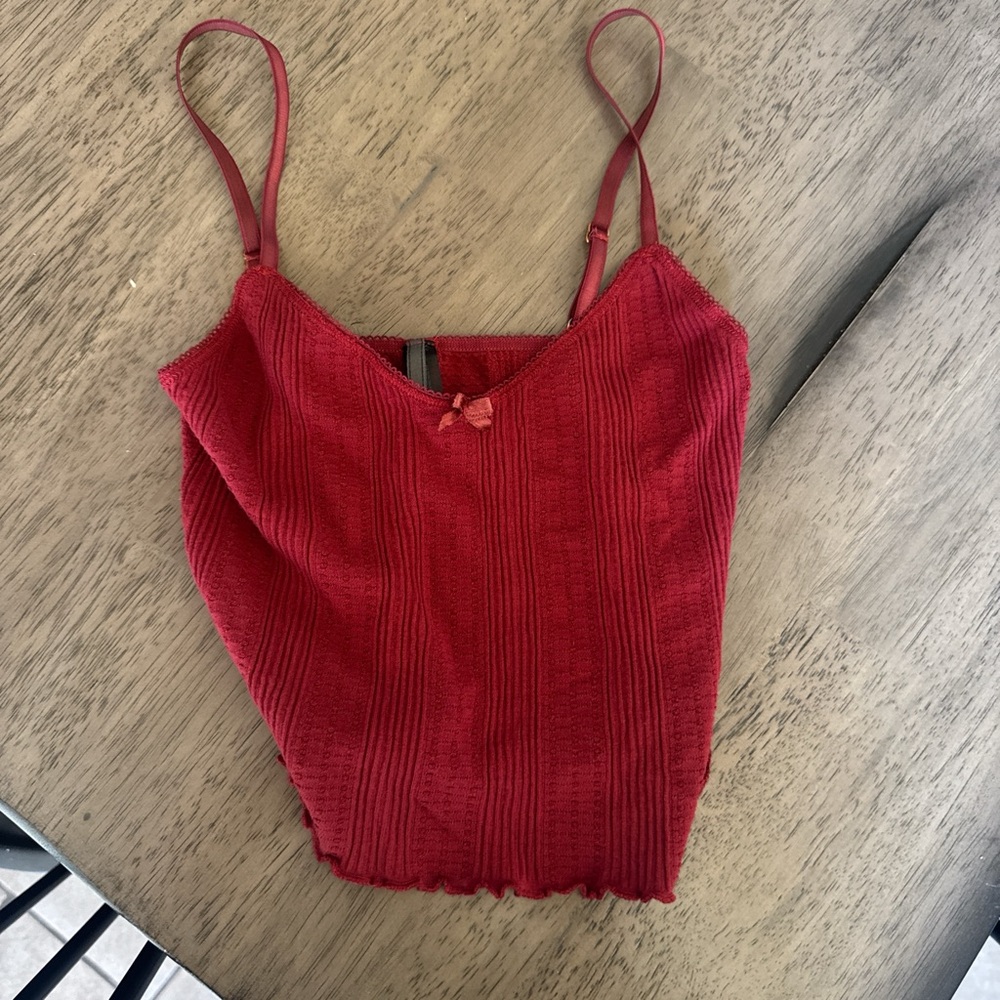 Anthropologie Red Ribbed Knit Camisole with Bow Detail